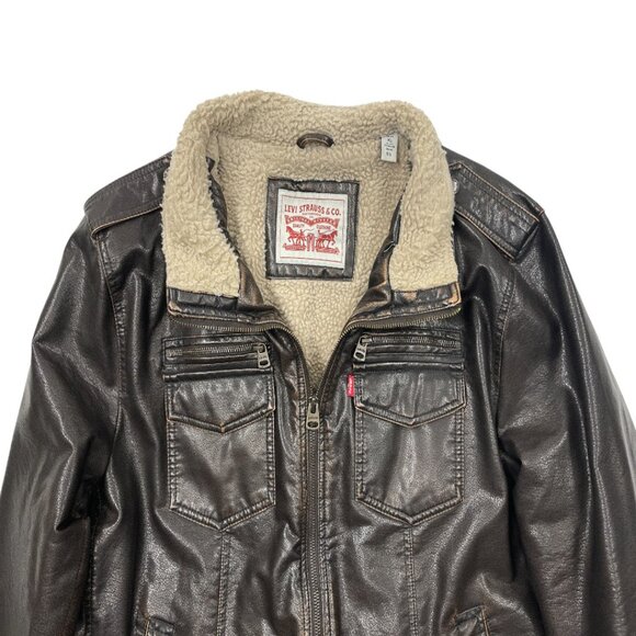 Levi's Aviator Bomber Moto Racer Faux Leather Sherpa Lined Jacket Men's XL - Picture 4 of 11